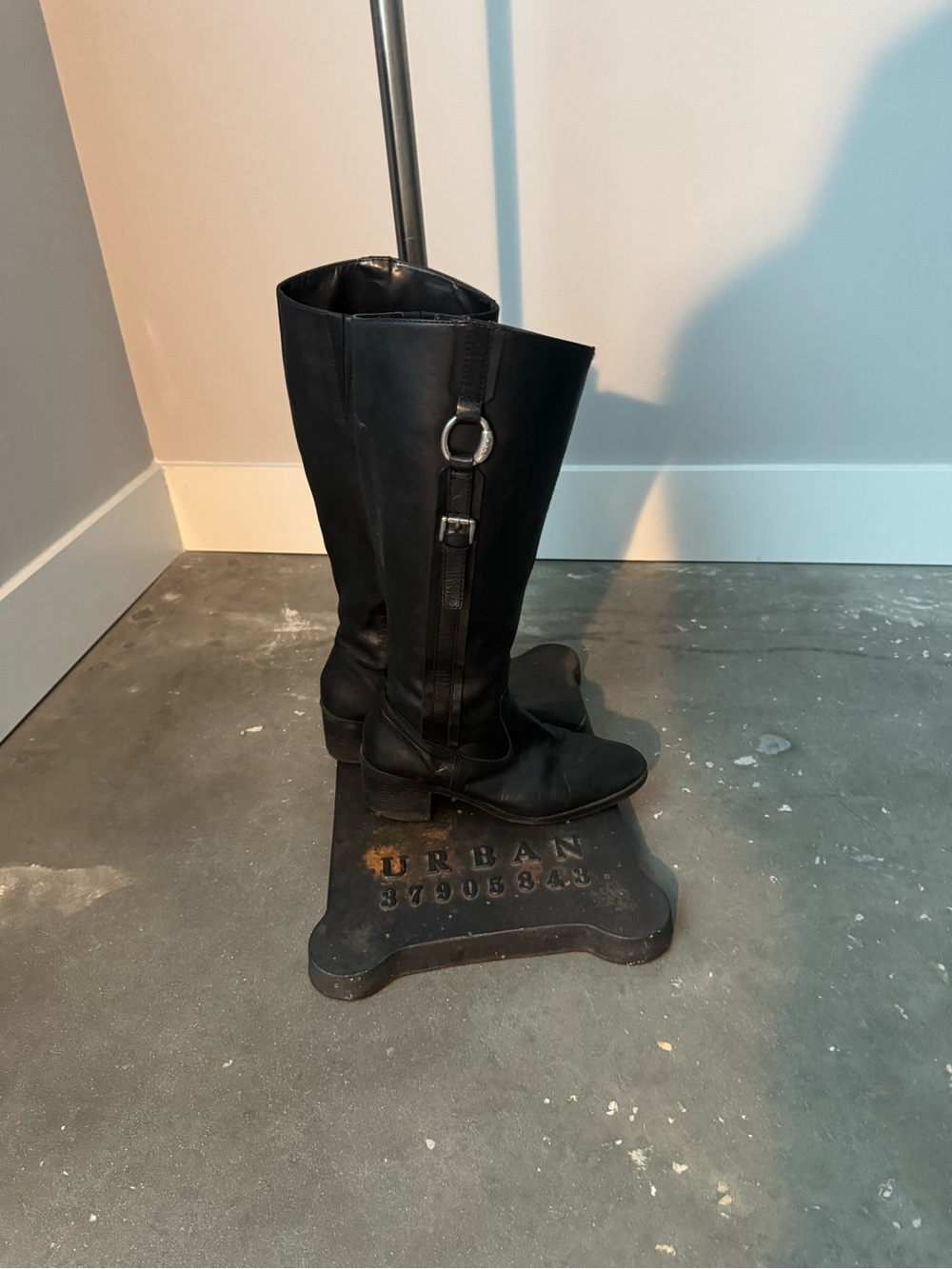 Ralph Lauren Black Knee-High Buckle Riding Boots